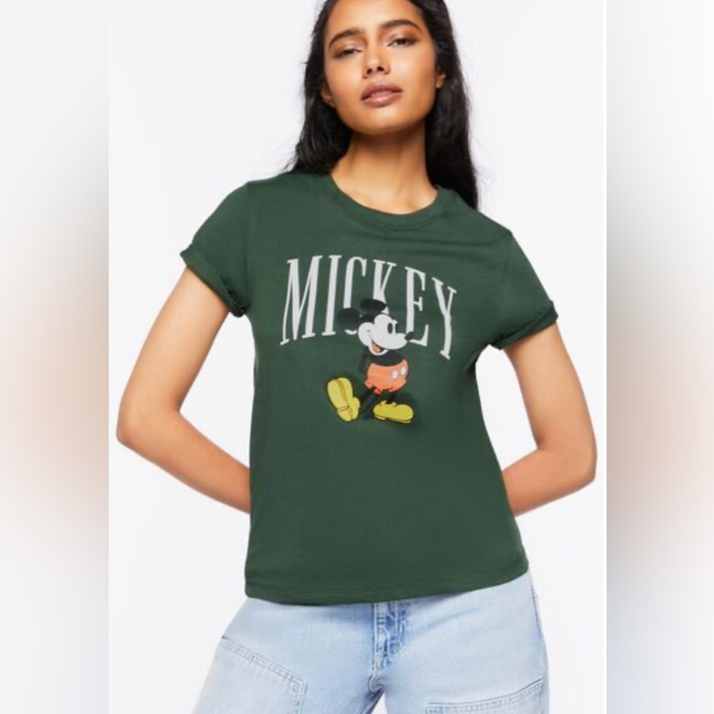 Forever 21 Mickey Mouse Graphic Tee - Green, Size S